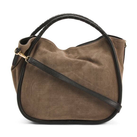CHEVAL Made In Italy Suede Satchel With Tube Handles